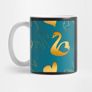 Golden swans in love on blue Mug